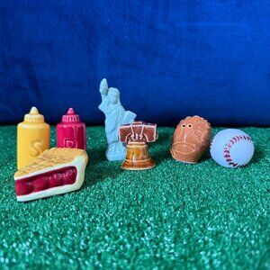 Cracker Barrel Mini Novelty Salt & Pepper Shakers Set of 7 Stoneware Collectible